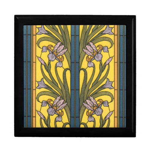 Iris Flower Art Nouveau Stained Glass Blue Gold Gift Box