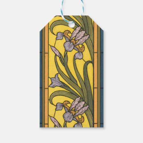 Iris Flower Art Nouveau Stained Glass Blue Gold Gift Tags