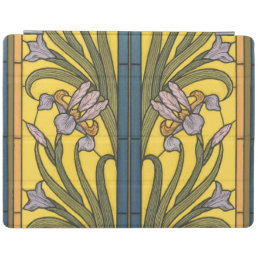 Iris Flower Art Nouveau Stained Glass Blue Gold iPad Smart Cover