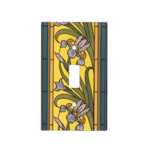 Iris Flower Art Nouveau Stained Glass Blue Gold Light Switch Cover