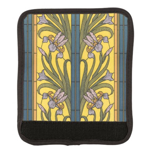 Iris Flower Art Nouveau Stained Glass Blue Gold Luggage Handle Wrap