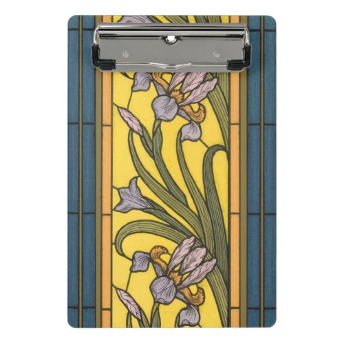 Iris Flower Art Nouveau Stained Glass Blue Gold Mini Clipboard
