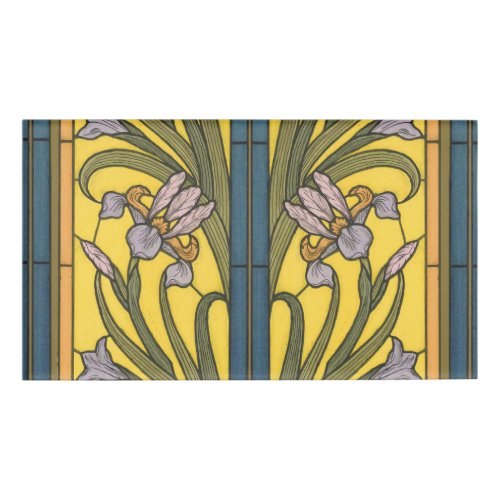 Iris Flower Art Nouveau Stained Glass Blue Gold Name Tag