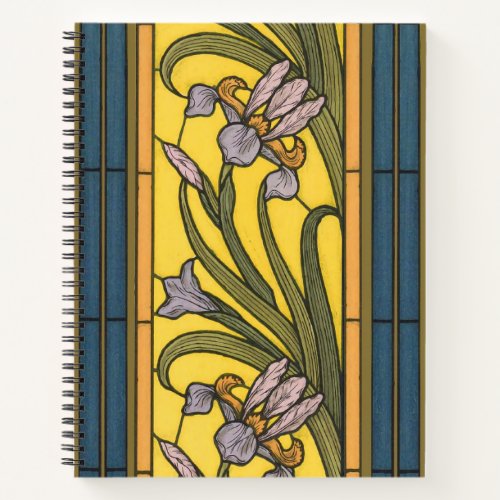 Iris Flower Art Nouveau Stained Glass Blue Gold Notebook