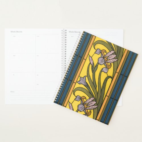 Iris Flower Art Nouveau Stained Glass Blue Gold Planner