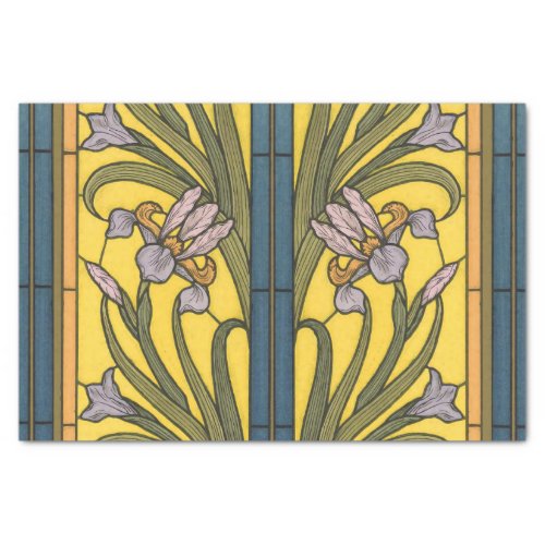 Iris Flower Art Nouveau Stained Glass Blue Gold Tissue Paper