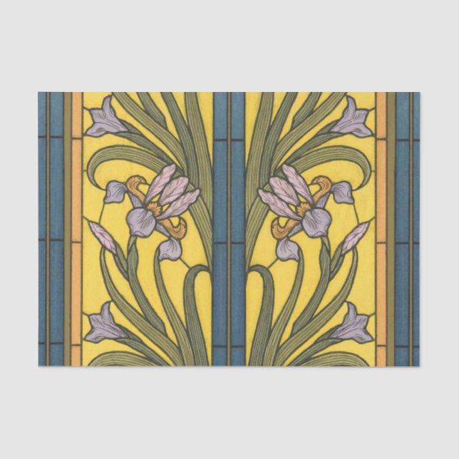 Iris Flower Art Nouveau Stained Glass Blue Gold Tissue Paper (Front)