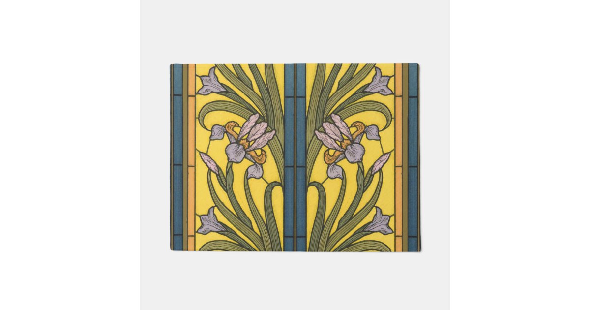 Iris Flower Art Nouveau Stained Glass Pattern Doormat Zazzle Com