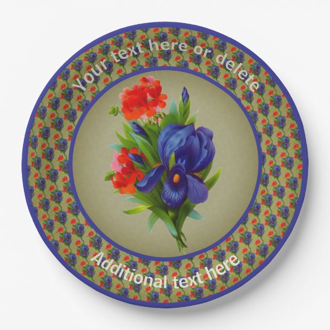 Iris Flower Bouquet Personalized Party  Paper Plates (Front)