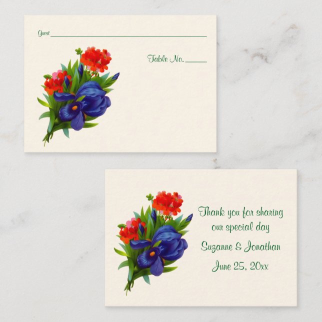 Iris Flower Bouquet Personalized Wedding  Place Card (Front/Back)