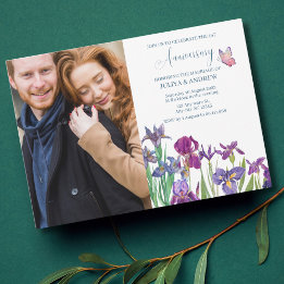 Iris flower couple photo Anniversary Party Invitation