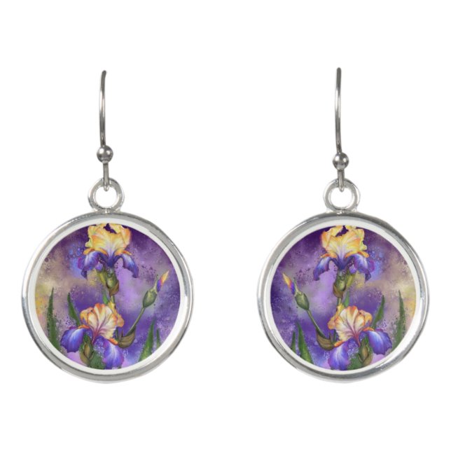 Iris Flower Earrings Beautiful Irises (Front)
