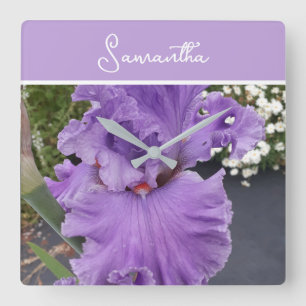 Iris Flower Flowers Purple Lavender Lilac Apron Square Wall Clock