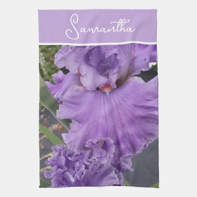  Iris Flower Flowers Purple Lavender Womans Name Kitchen Towel (Vertical)