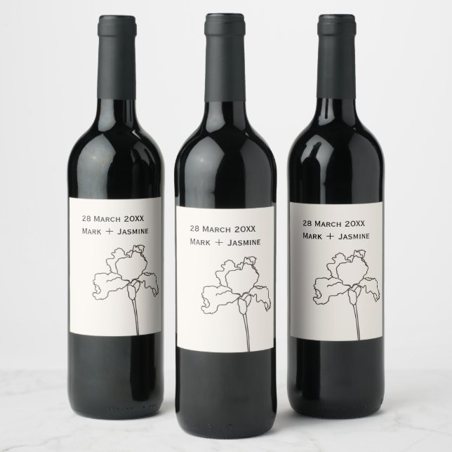 Iris flower personalize name and wedding date wine label (Bottles)