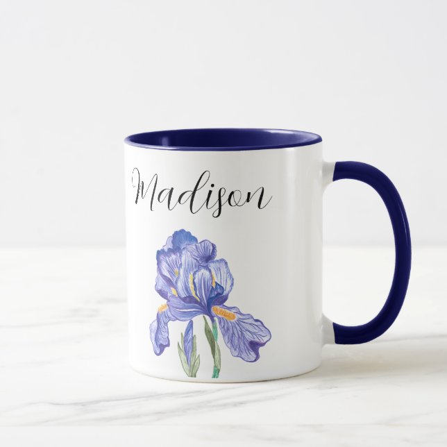 Iris flower personalized name mug (style: Madison) (Right)