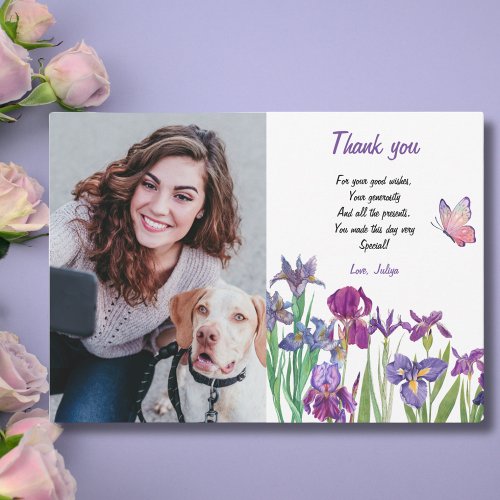  Iris flower Photo Birthday  Thank You Card