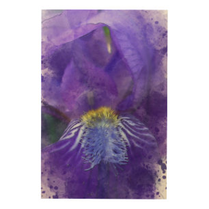 Iris Flower Purple Watercolor Wood Wall Art