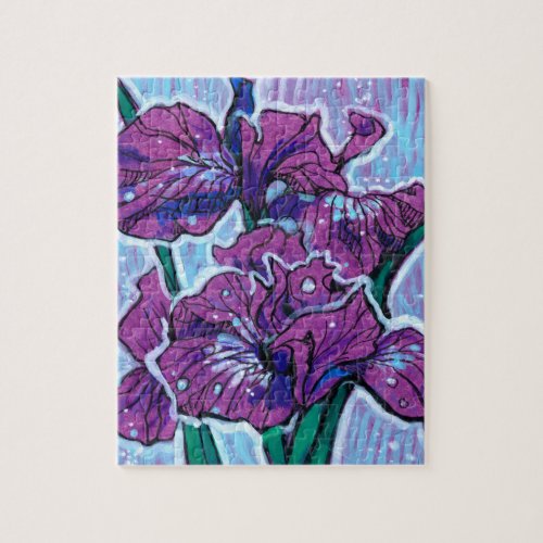 Iris Flower Spring Flowers Floral Painting Purple  Jigsaw Puzzle