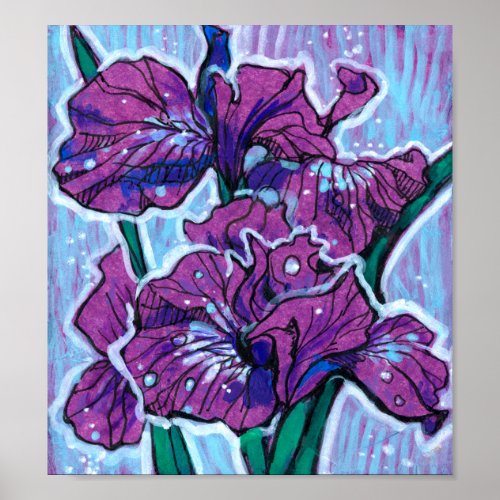 Iris Flower Spring Flowers Floral Painting Purple  Poster
