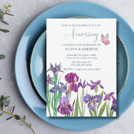 Iris flower watercolour Anniversary Party Invitation