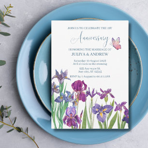Iris flower watercolour Anniversary Party Invitation