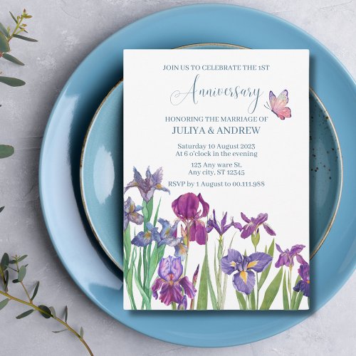 Iris flower watercolour Anniversary Party  Invitation