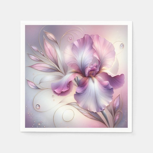 Iris Flower With Gold Etch Napkins (Front)