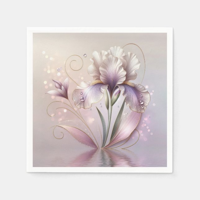 Iris Flower With Gold Etching Napkins (Front)