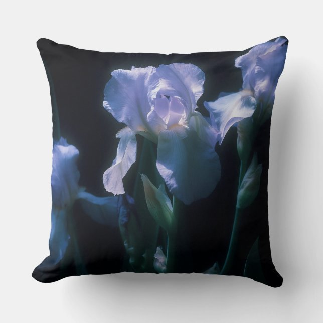 Iris Flowers at Twilight Beach Towel Throw Pillow (Front)