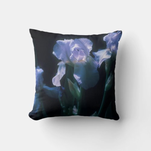 Iris Flowers at Twilight Beach Towel Throw Pillow