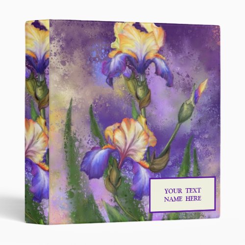 Iris Flowers Binder Irises with Custom Text Name 