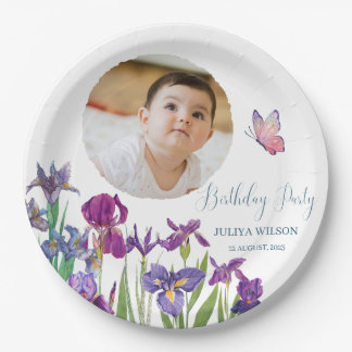 Iris flowers Birthday Party baby photo Paper Plates