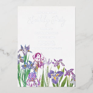 Iris flowers Birthday Party Foil Invitation