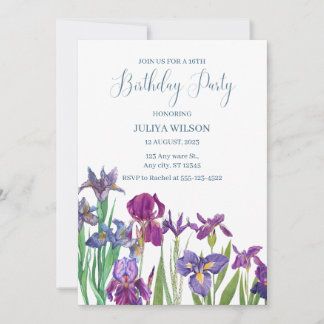 Iris flowers Birthday Party Invitation