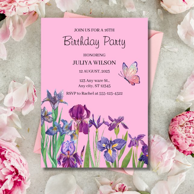 Iris flowers Birthday Party  Invitation (Creator Uploaded)