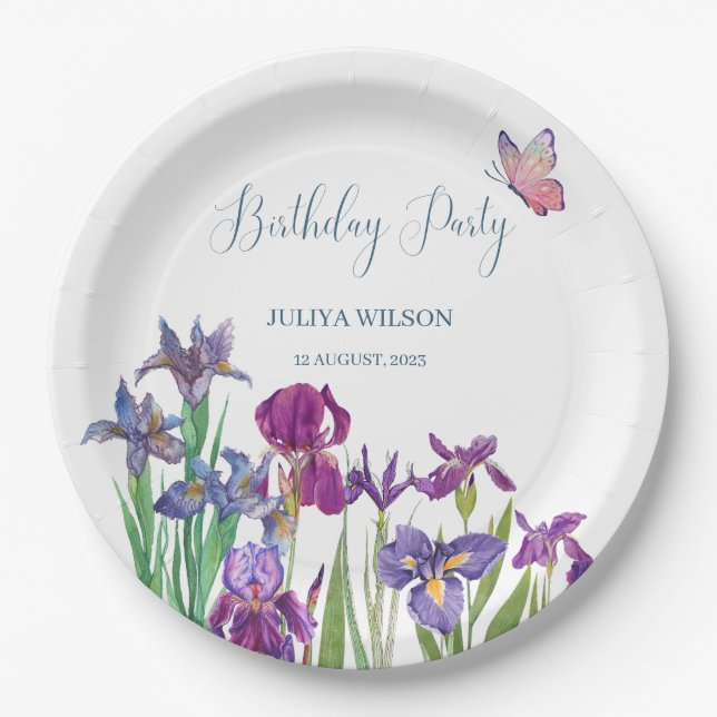 Iris flowers Birthday Party  Paper Plates (Front)