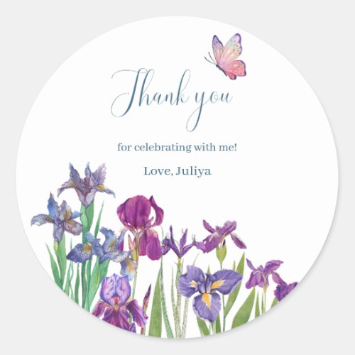 Iris flowers Birthday thank you Classic Round Sticker
