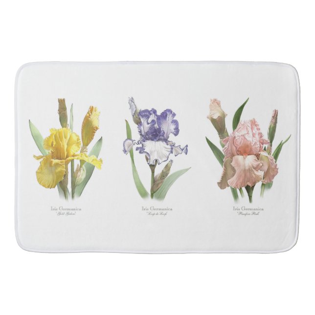 Iris Flowers Botanical Art Bath Mat (Front)