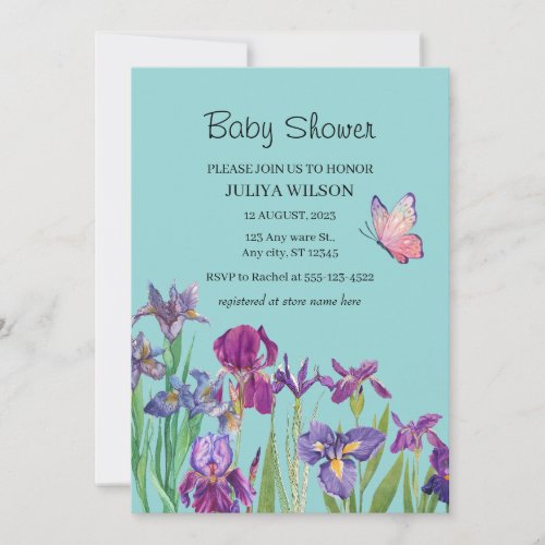 Iris flowers boy Baby Shower Invitation