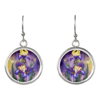 Iris Flowers Earrings Irises Painting by Migned at Zazzle
