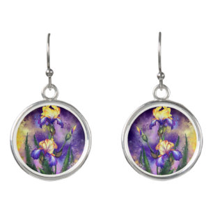 Iris Flowers Earrings Irises Pinting