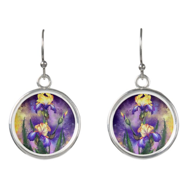 Iris Flowers Earrings Irises Pinting (Front)