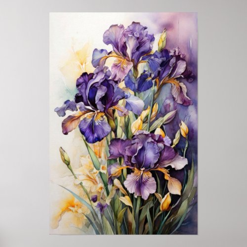 Iris Flowers _ Floral Watercolor Botanical Art Poster