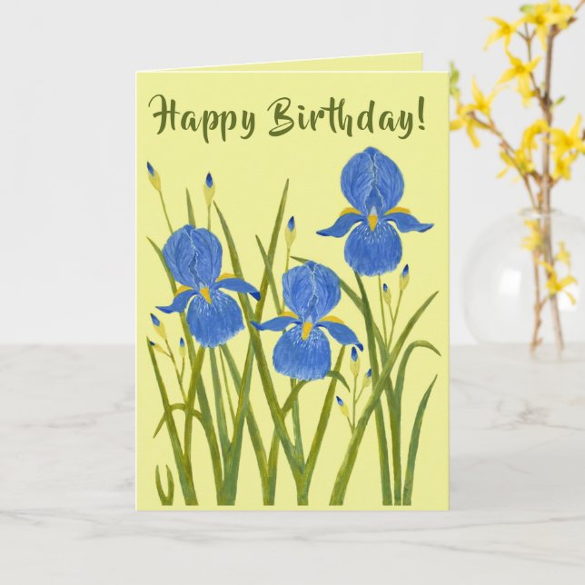 Iris Flowers Folded Birthday Card (Yellow Flower)