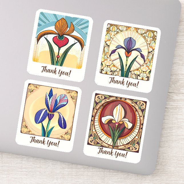 Iris Flowers Groovy Retro Personalized Sticker (Detail)