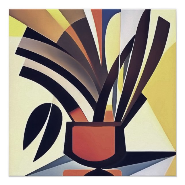 Iris Flowers In A Vase Abstract Geometric Art Poster (Front)