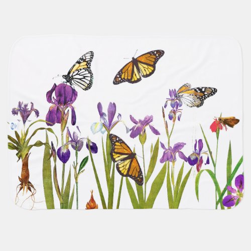 Iris Flowers Monarch Butterflies Baby Blanket