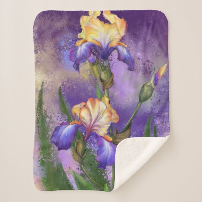 Iris Flowers Sherpa Blanket (Front)