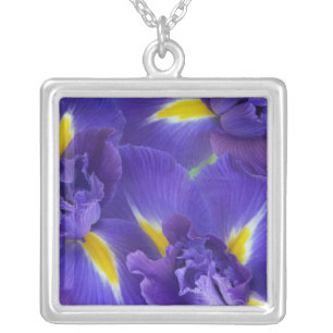 Iris flowers silver plated necklace